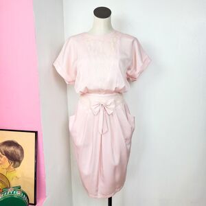 Vintage 80s Baby Pink Midi Dress
